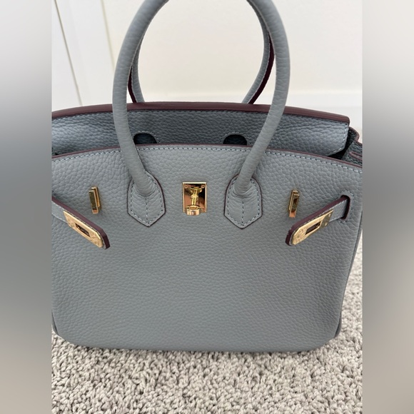 Inspired B bag - size 20 - in a beautiful blue/grayish color - genuine leather - Picture 3 of 15